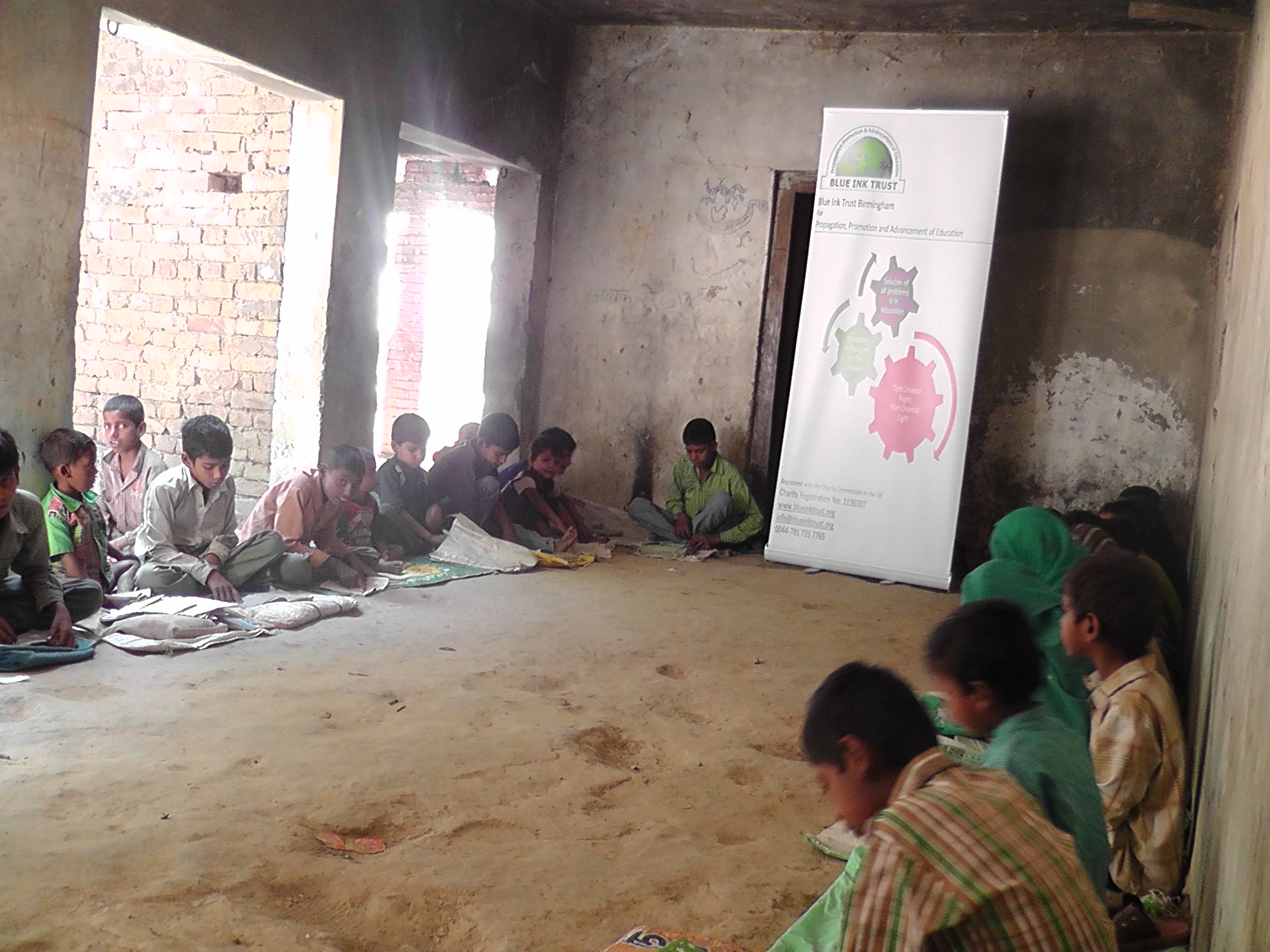 Studying in cow shed