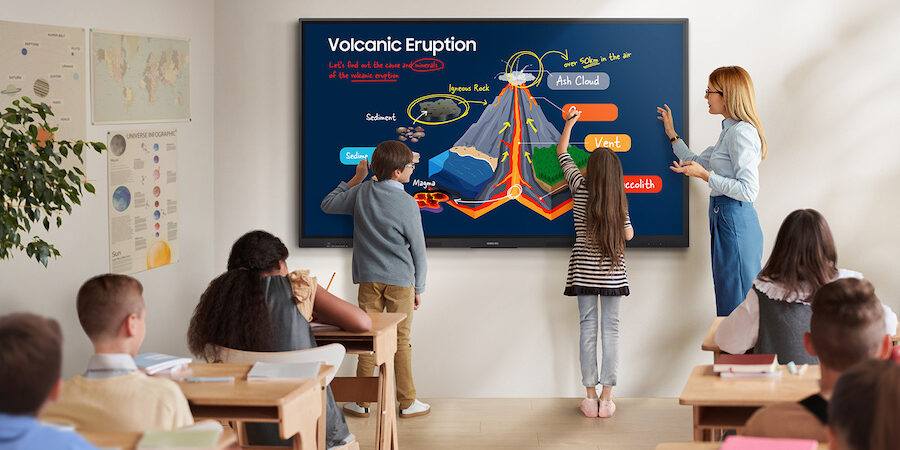 Students learning with classroom technology